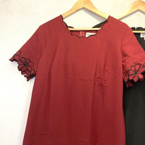 Lot of 2 Anthony Richards Scalloped Shift Dress Womens 14 Black Red Knee Length - Picture 5 of 15